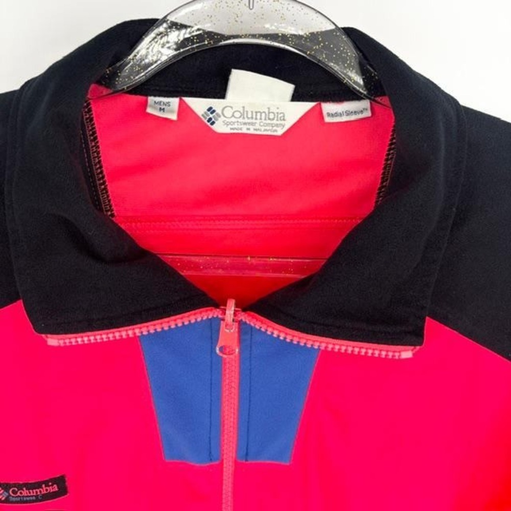 Vintage 90s Columbia Full Zip Jacket Medium Fleece Colorblock Radial Sleeves - Picture 2 of 8